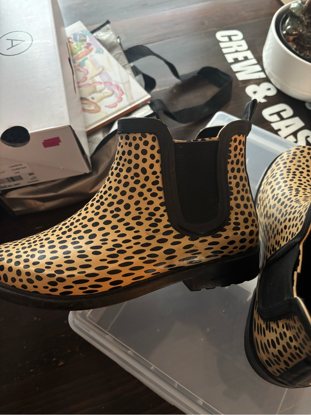 Wide Yellow and Black Rain Chelsea Boots - Picture 3 of 3